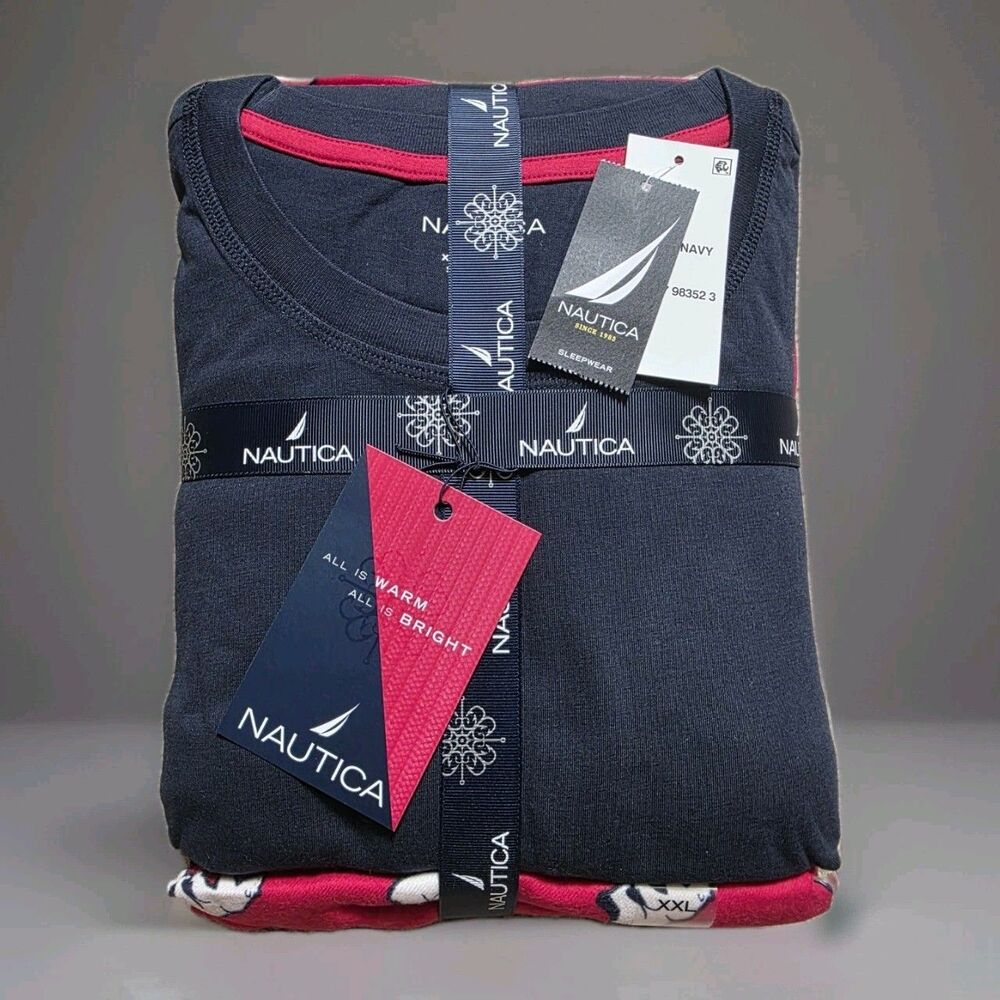 Nautica Men's 2-pc Relaxed-Fit Shirt & Pajama Pants Set Blue Red Polar Bear XXL